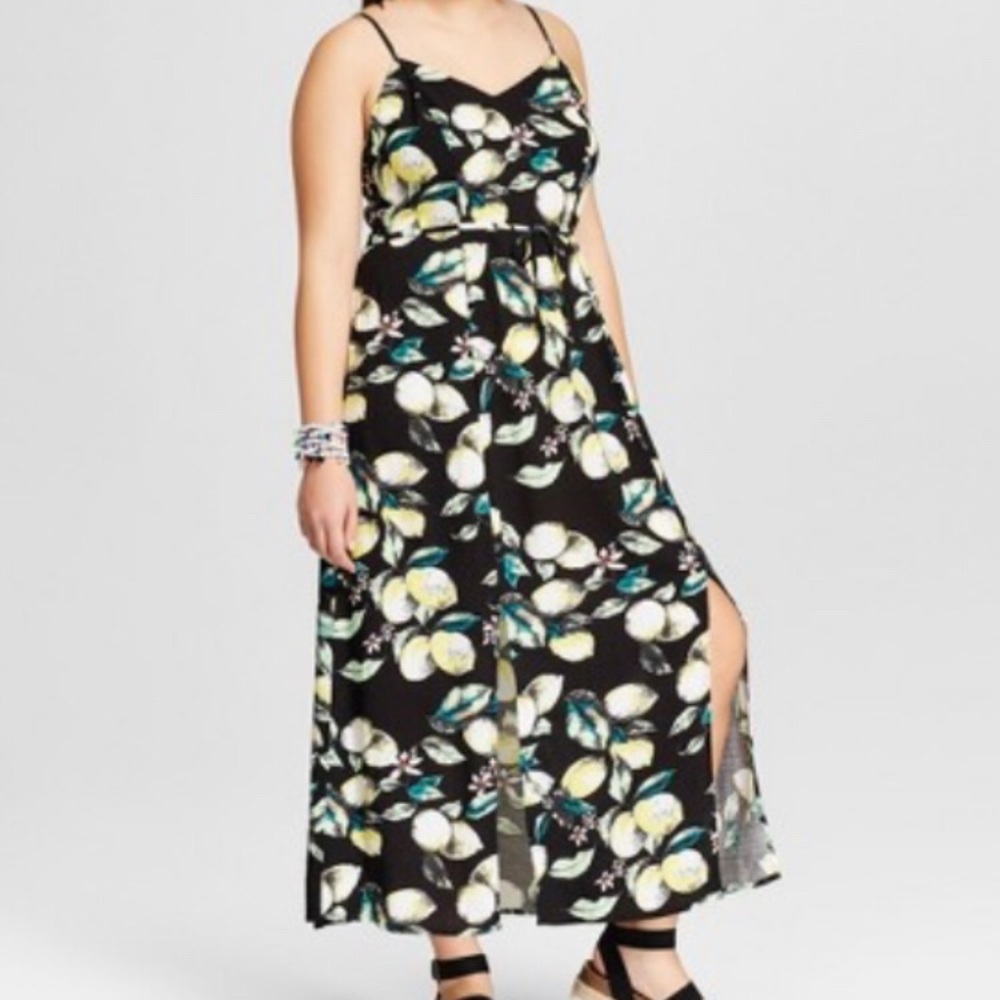 Plus Size Lemon Floral Print Maxi Summer Dress